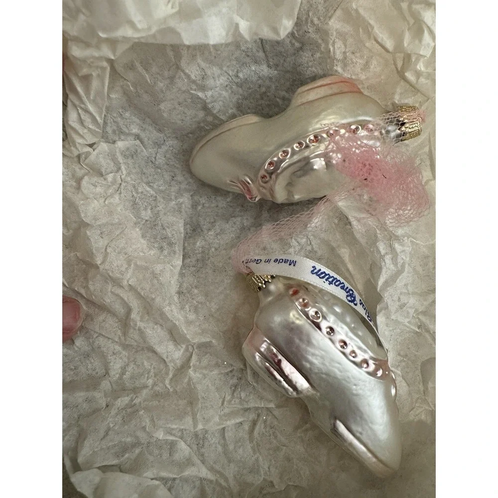 Lauscha Glas‎ Collection Christmas Ornaments VTG Pink Ballerina Hearts Set Of 8